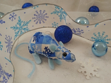 Blue Checkered Mouse/Rat Ornament
